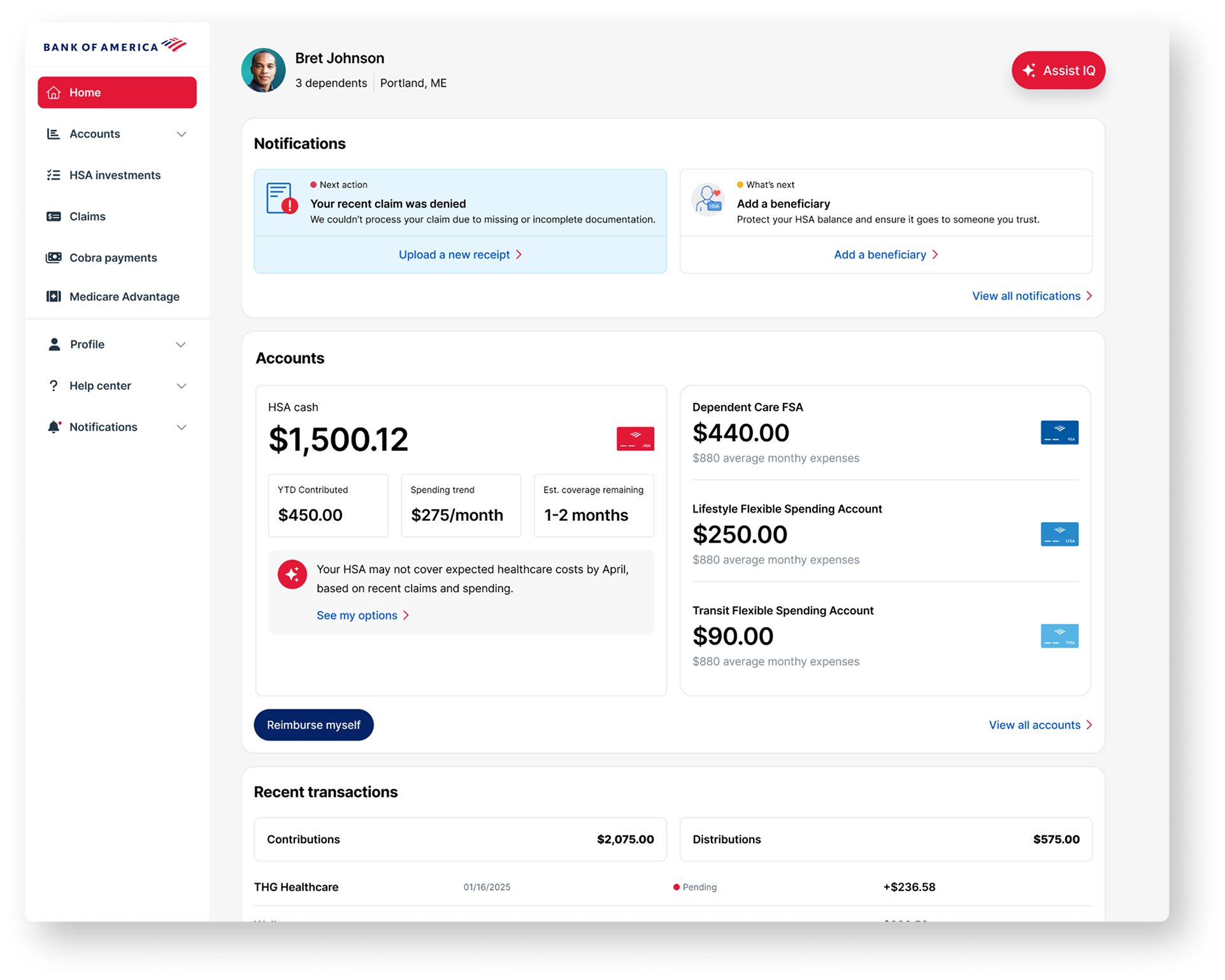 Redesigned Bank of America CDH dashboard